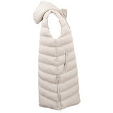 Women's Jackets & Coats: Women's Longline Padded Vest Hooded Jacket Puffer Puffy Quilted Zip Coat Gilet, Khaki, 10