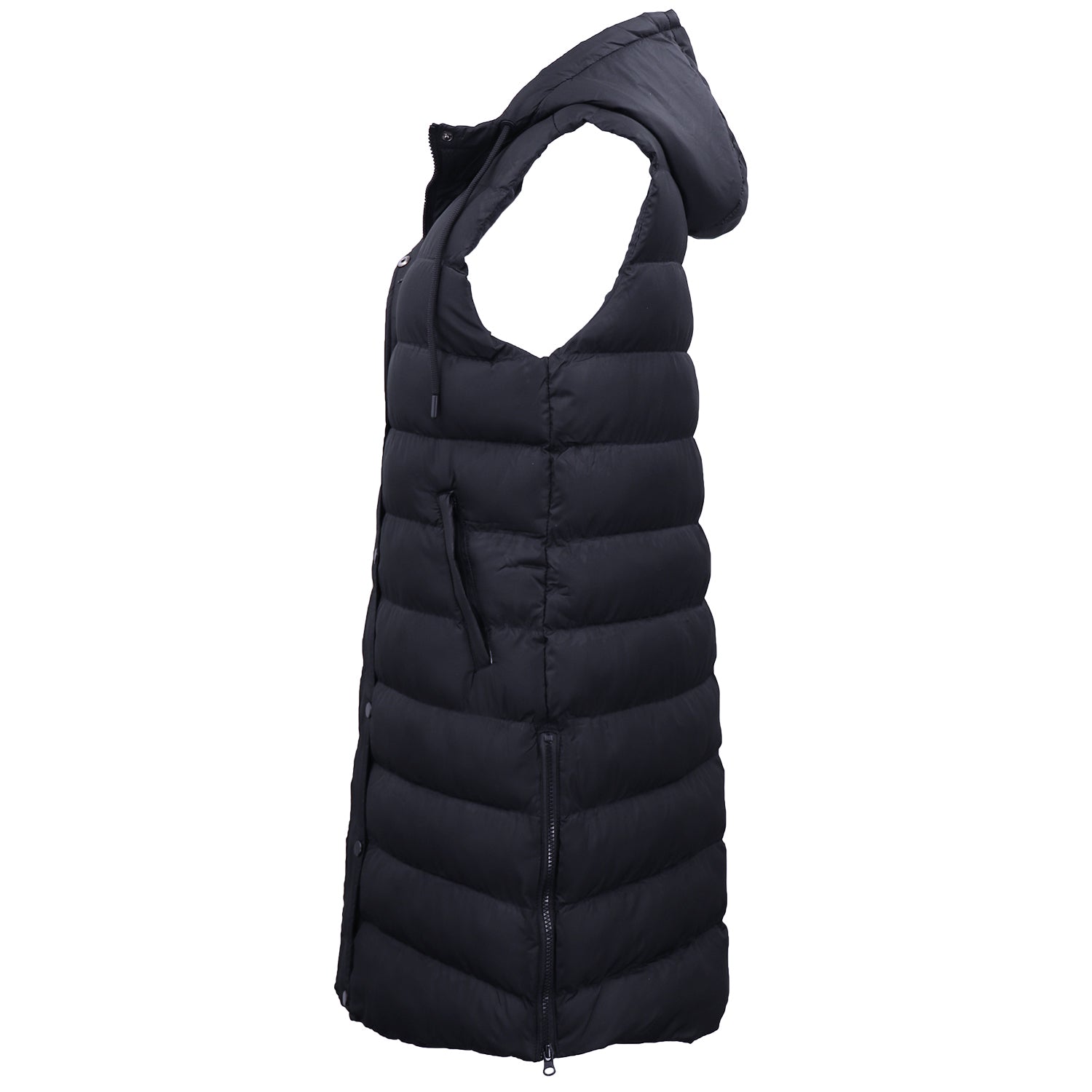 Women's Jackets & Coats: Women's Longline Padded Vest Hooded Jacket Puffer Puffy Quilted Zip Coat Gilet, Navy, 8
