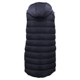 Women's Jackets & Coats: Women's Longline Padded Vest Hooded Jacket Puffer Puffy Quilted Zip Coat Gilet, Navy, 8