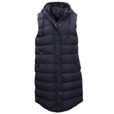 Women's Jackets & Coats: Women's Longline Padded Vest Hooded Jacket Puffer Puffy Quilted Zip Coat Gilet, Navy, 10