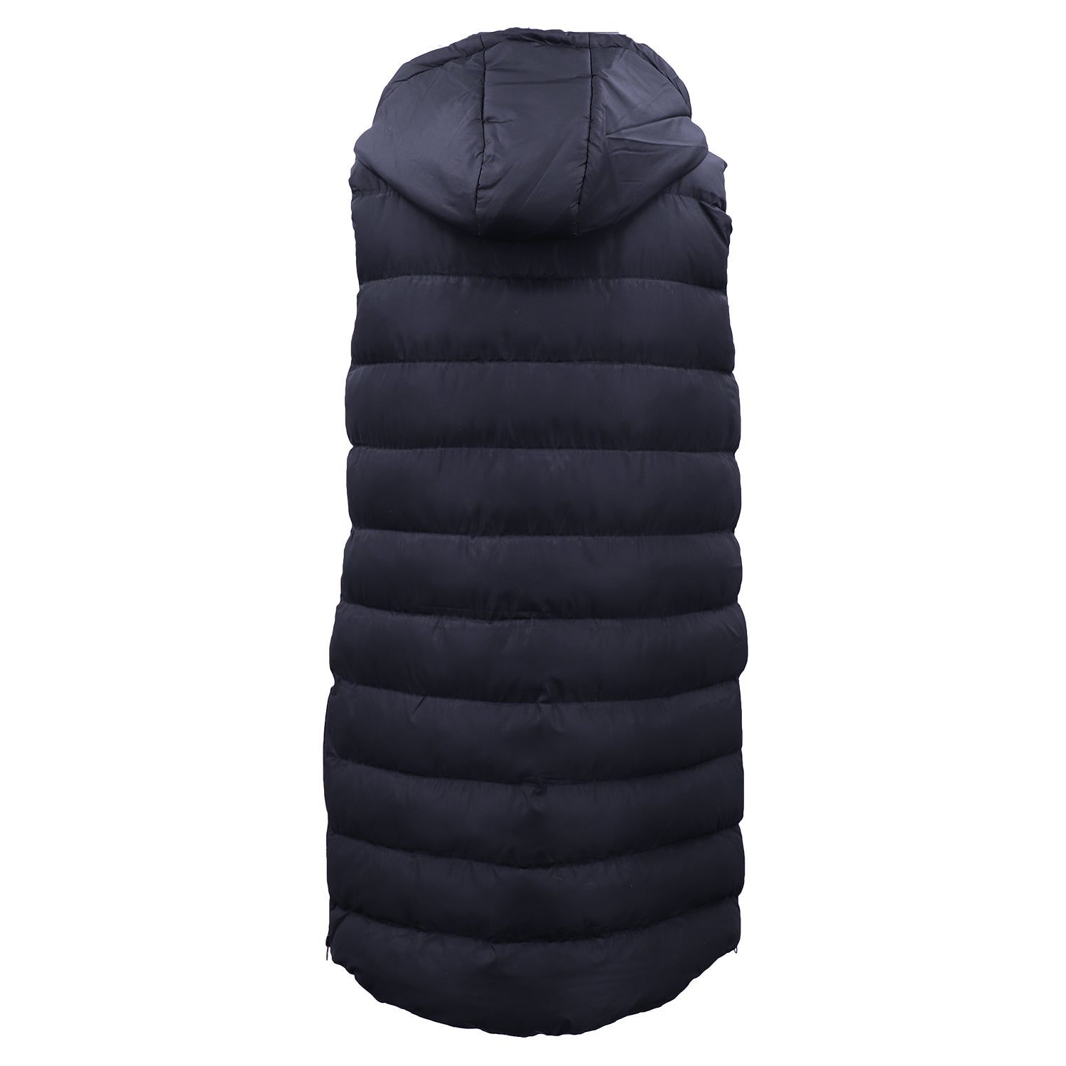 Women's Jackets & Coats: Women's Longline Padded Vest Hooded Jacket Puffer Puffy Quilted Zip Coat Gilet, Navy, 10