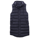 Women's Jackets & Coats: Women's Longline Padded Vest Hooded Jacket Puffer Puffy Quilted Zip Coat Gilet, Navy, 16