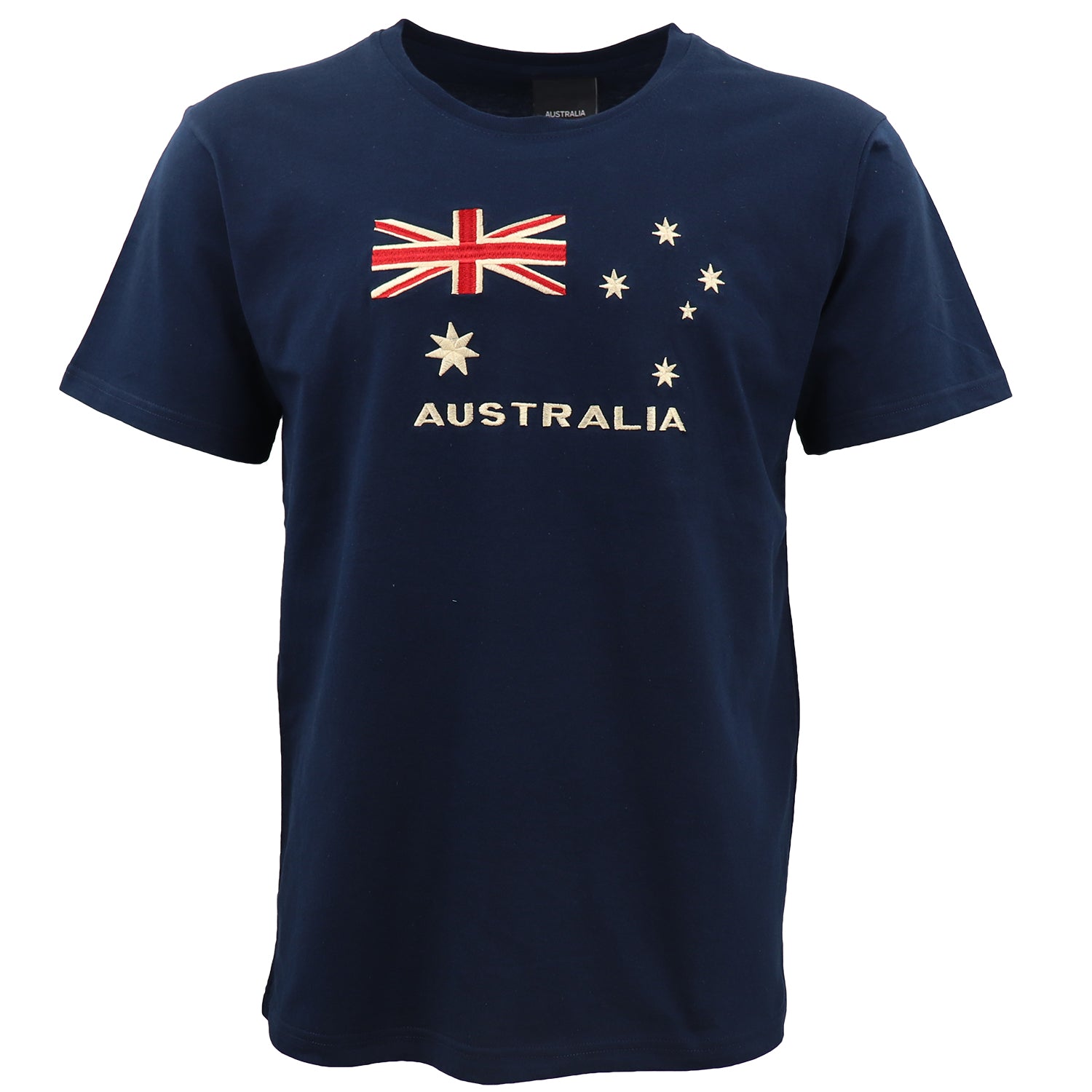 Men's Tops & T-shirts: 100% Cotton Aussie Flag Embroidered T Shirt Australian Day Top Tee Souvenir Gift, Navy, XS