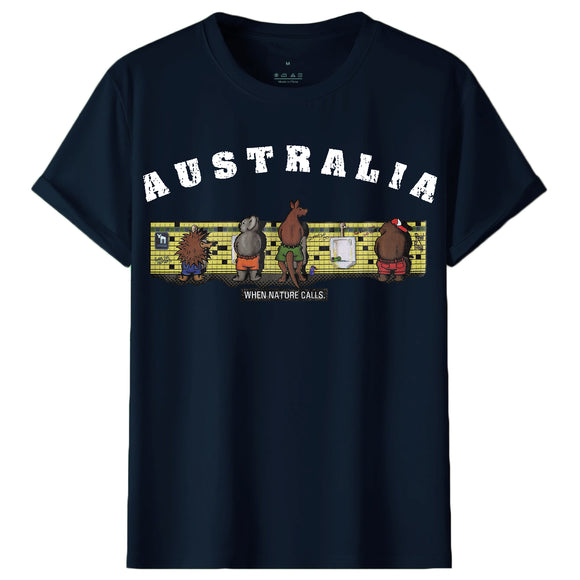 Adult 100% Cotton T Shirt Australia When Nature Calls Souvenir Tee Fun Tops Gift, Navy, 3XL