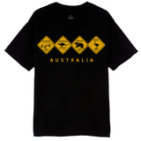 Adult Unisex 100% Cotton T Shirt Australia Wildlife Road Sign Souvenir Tee Tops, Black, XL