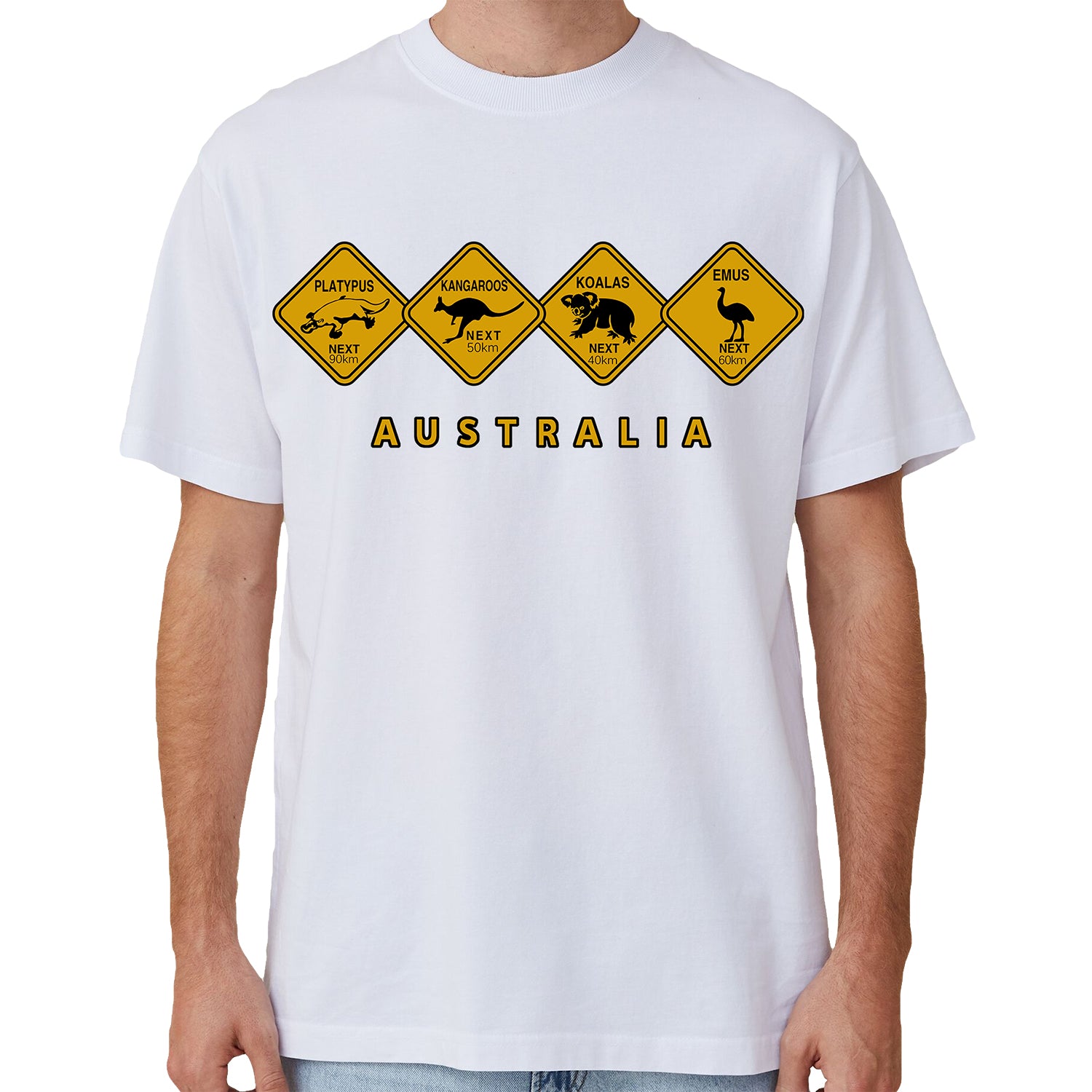 Men's Tops & T-shirts: Adult Unisex 100% Cotton T Shirt Australia Wildlife Road Sign Souvenir Tee Tops, White, 3XL