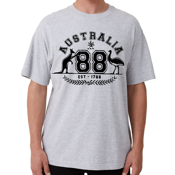 Adult Unisex 100% Cotton T Shirt Australia Kangaroo Emu Aussie Souvenir Tee Tops, Grey, XL