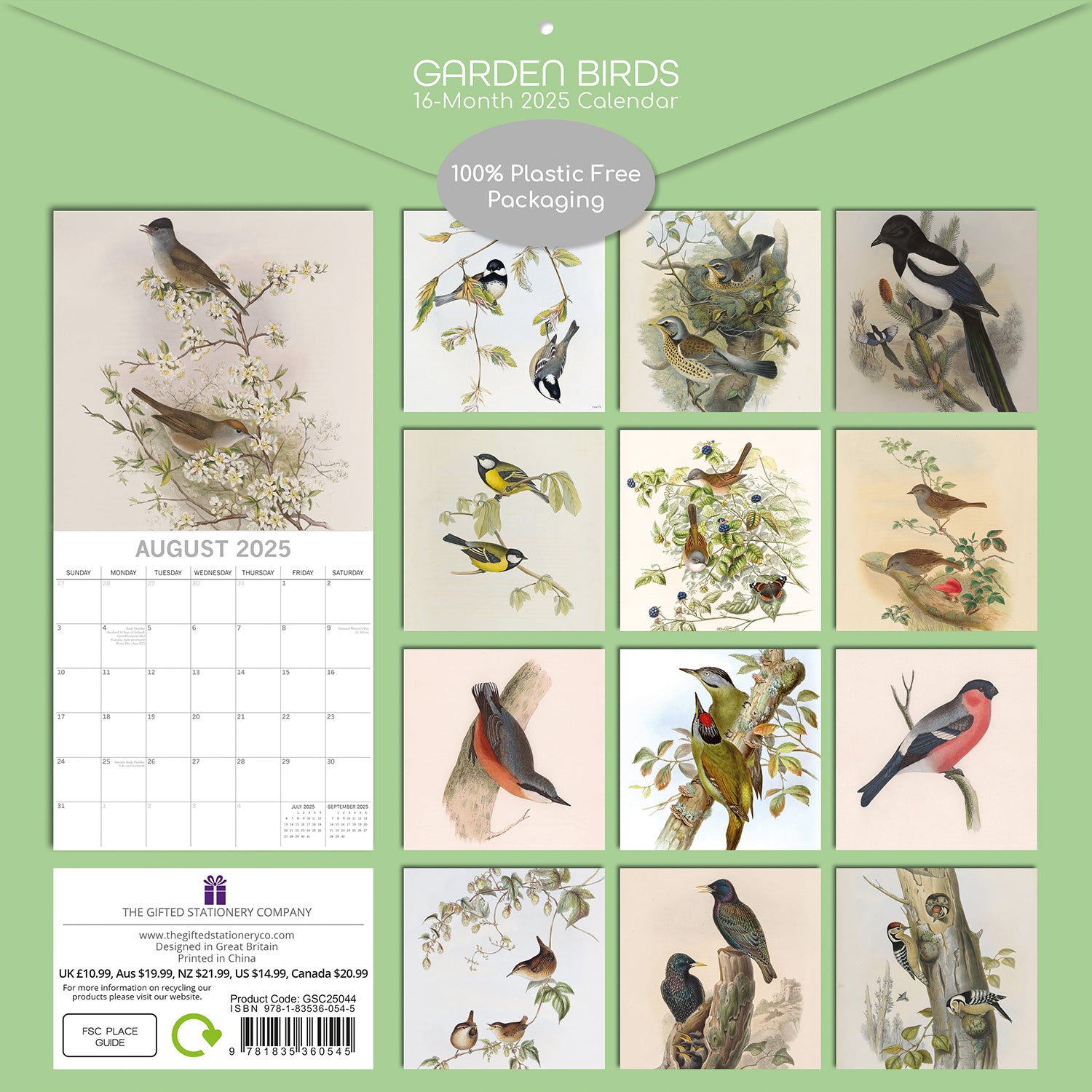 Calendars, Organisers & Planners: Garden Birds - 2025 Square Wall Calendar Pets Animals 16 Months Premium Planner