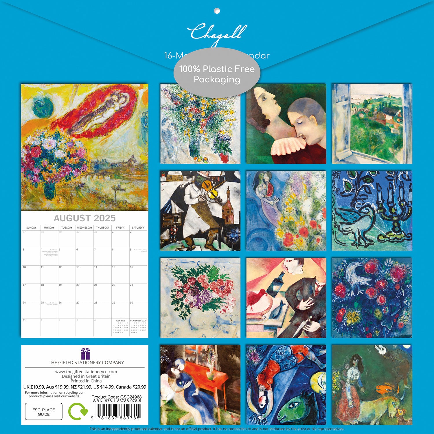 Calendars, Organisers & Planners: Chagall - 2025 Square Wall Calendar Arts 16 Months Premium Planner Gift