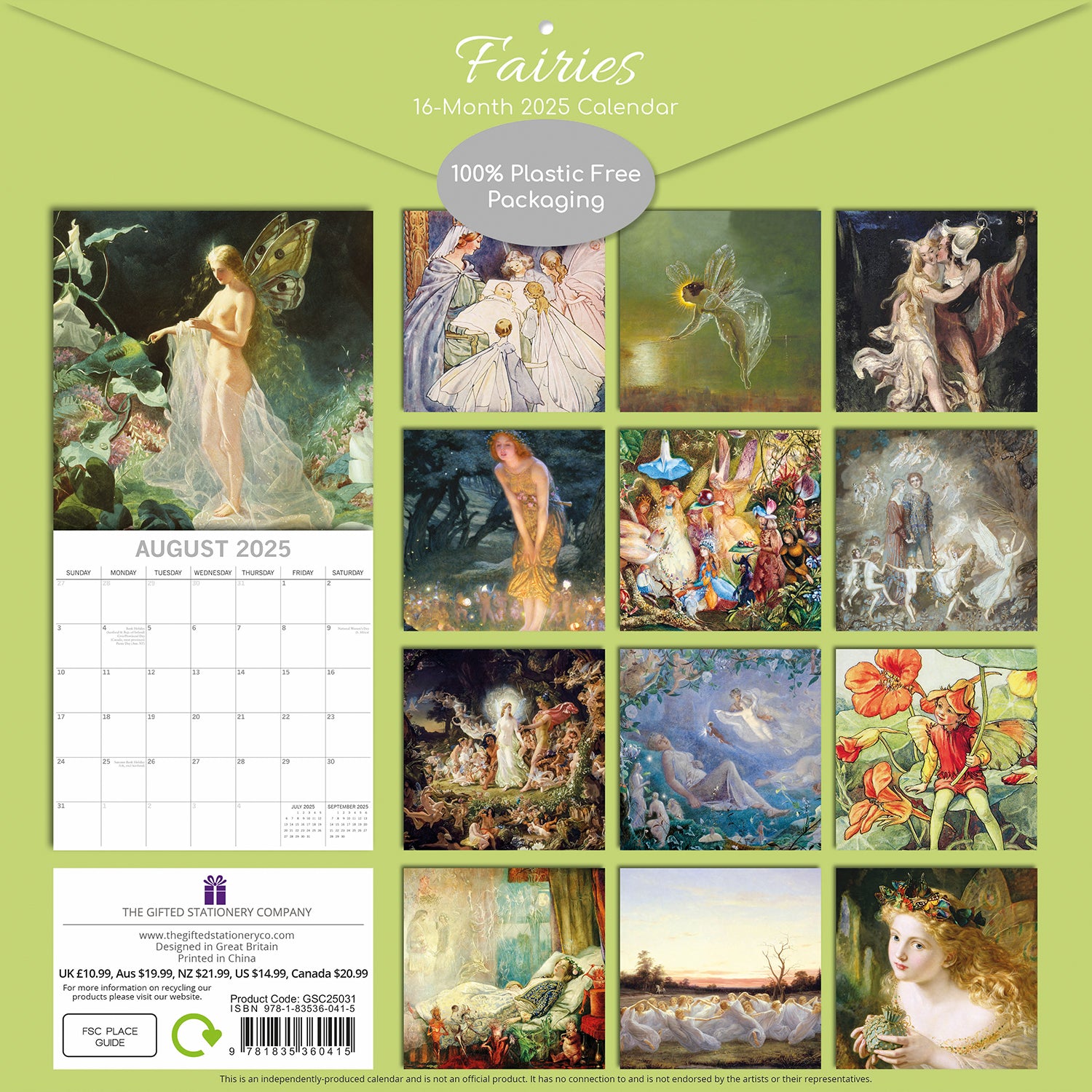 Calendars, Organisers & Planners: Fairies - 2025 Square Wall Calendar Arts 16 Months Premium Planner Gift