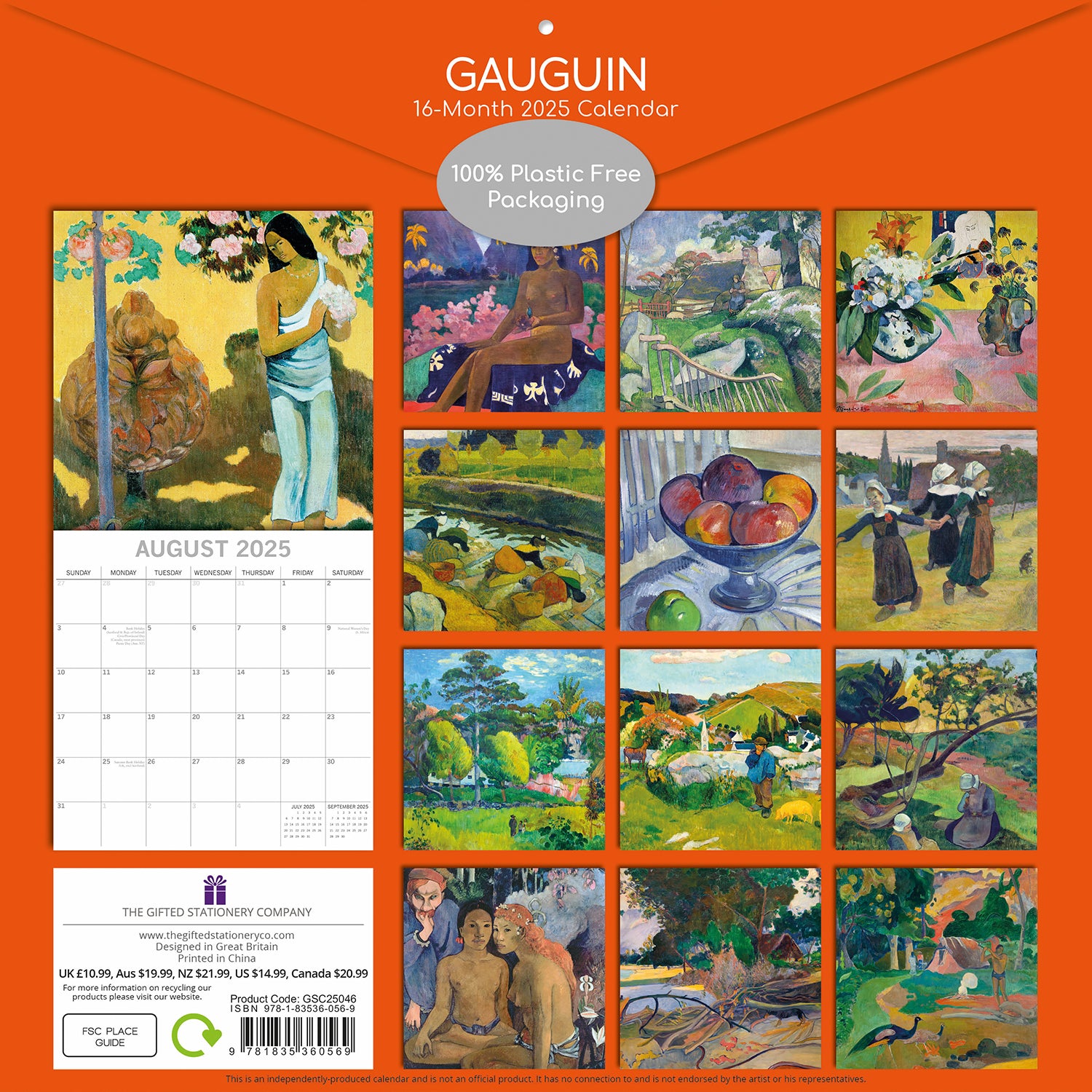 Calendars, Organisers & Planners: Gauguin - 2025 Square Wall Calendar Arts 16 Months Premium Planner Gift
