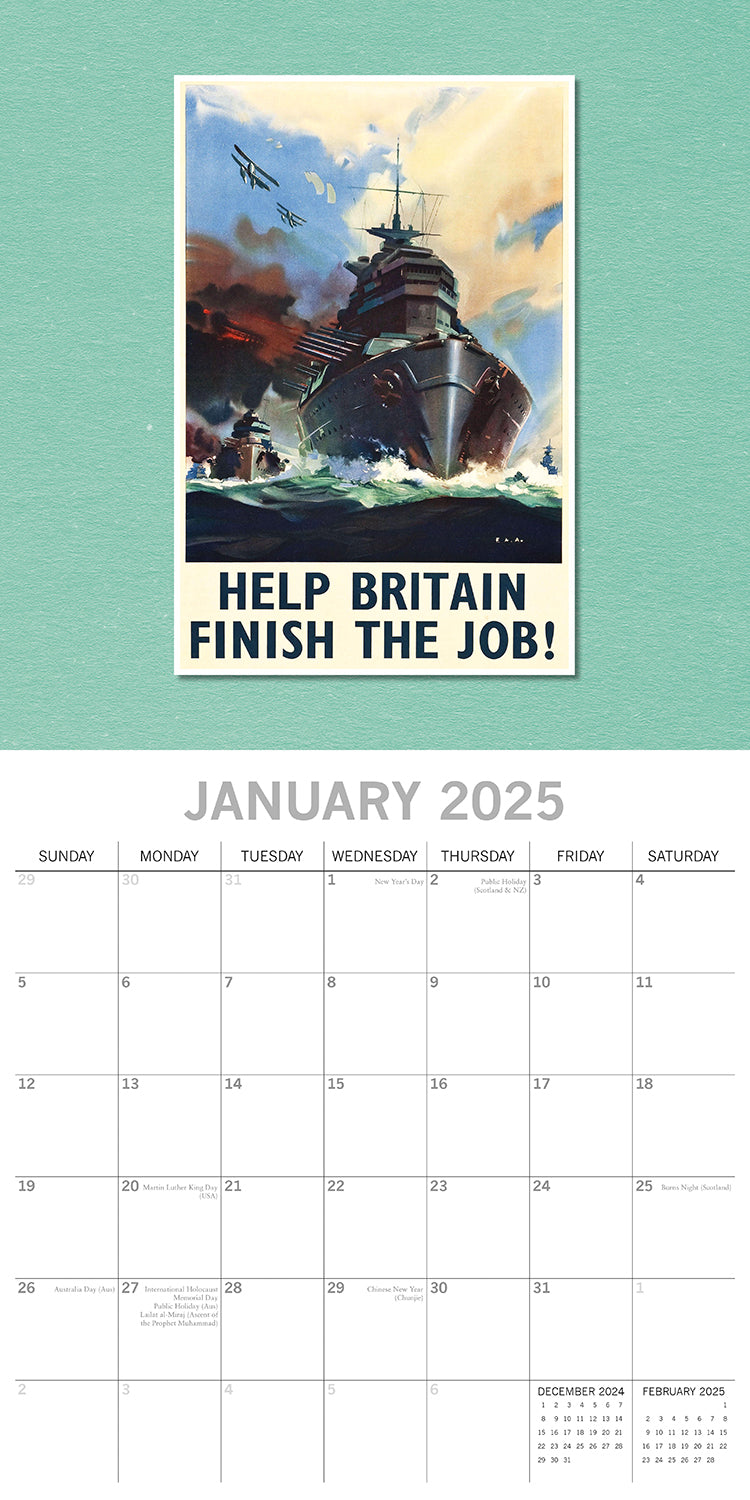 Calendars, Organisers & Planners: World War Posters - 2025 Square Wall Calendar Arts 16 Months Premium Planner
