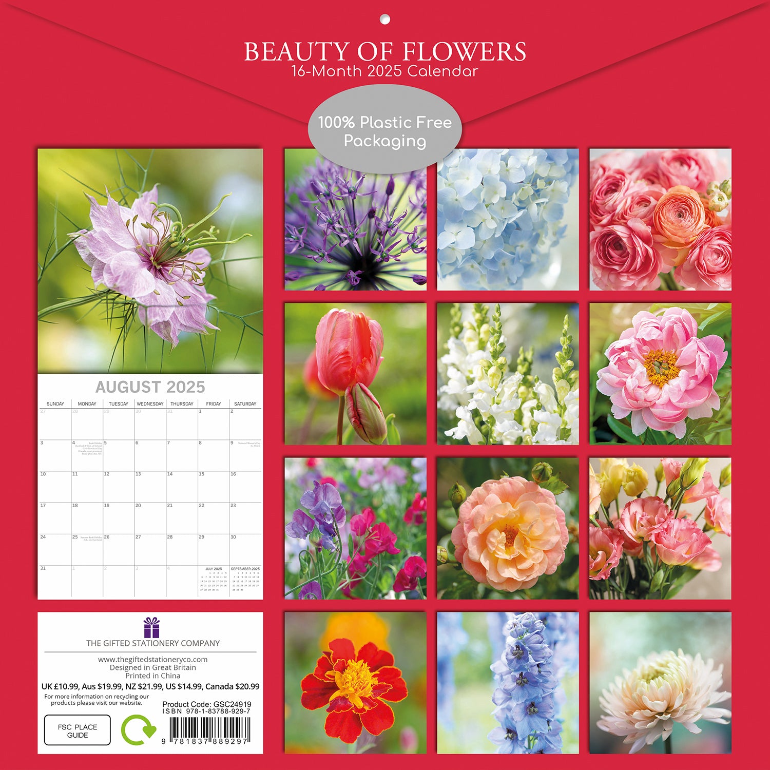 Calendars, Organisers & Planners: Beauty of Flowers 2025 Square Wall Calendar Floral 16-Month Premium Planner Gift
