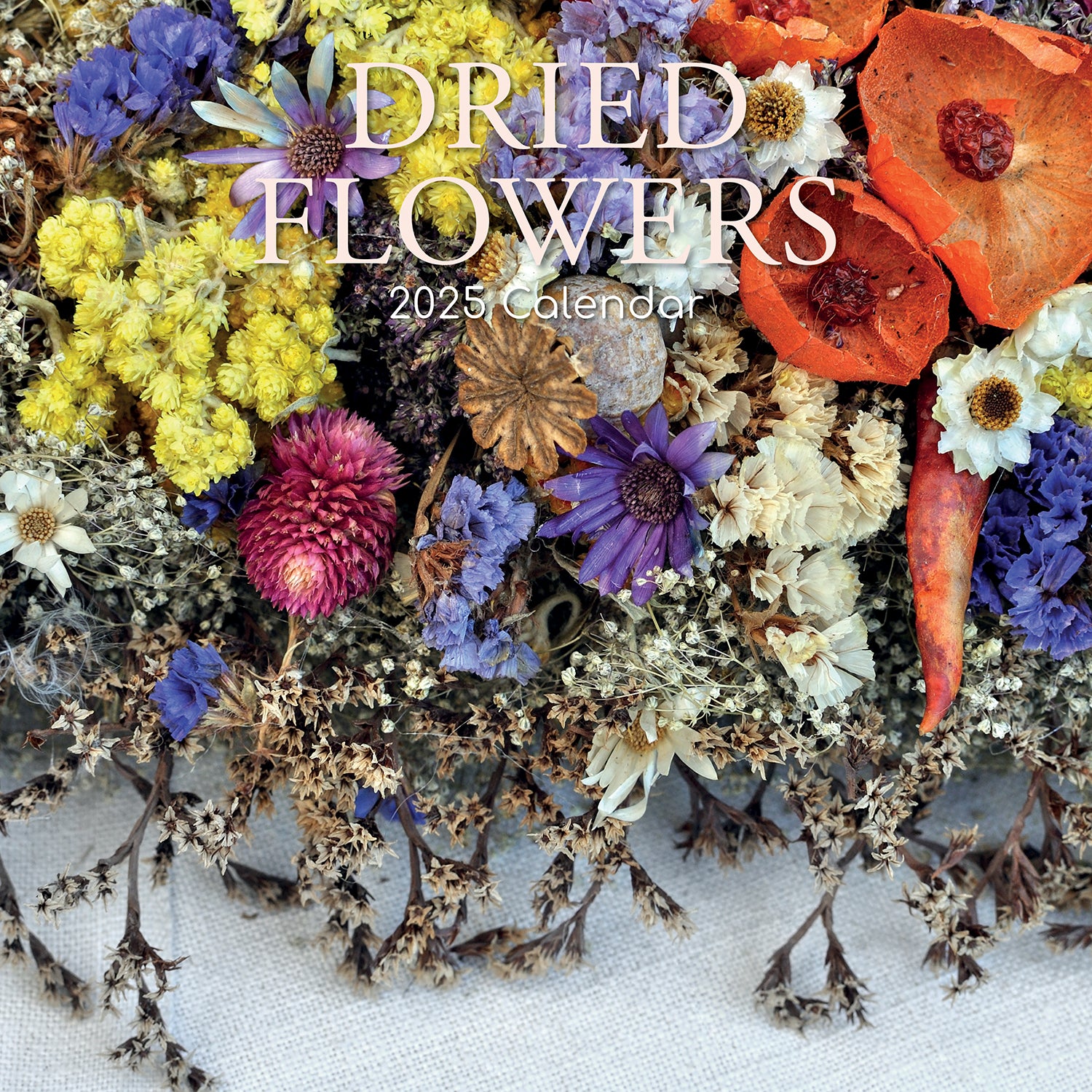 Calendars, Organisers & Planners: Dried Flowers - 2025 Square Wall Calendar Floral 16 Months Premium Planner Gift