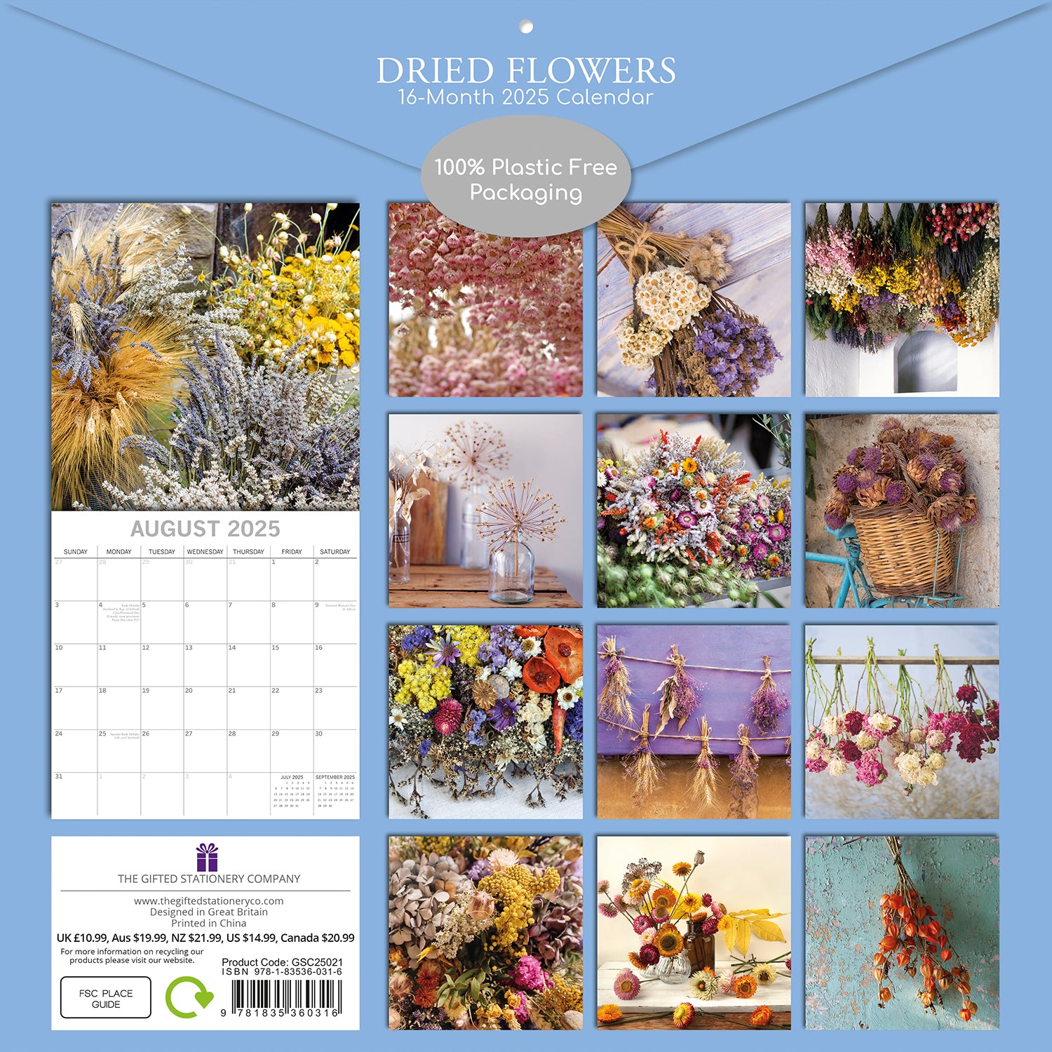 Calendars, Organisers & Planners: Dried Flowers - 2025 Square Wall Calendar Floral 16 Months Premium Planner Gift
