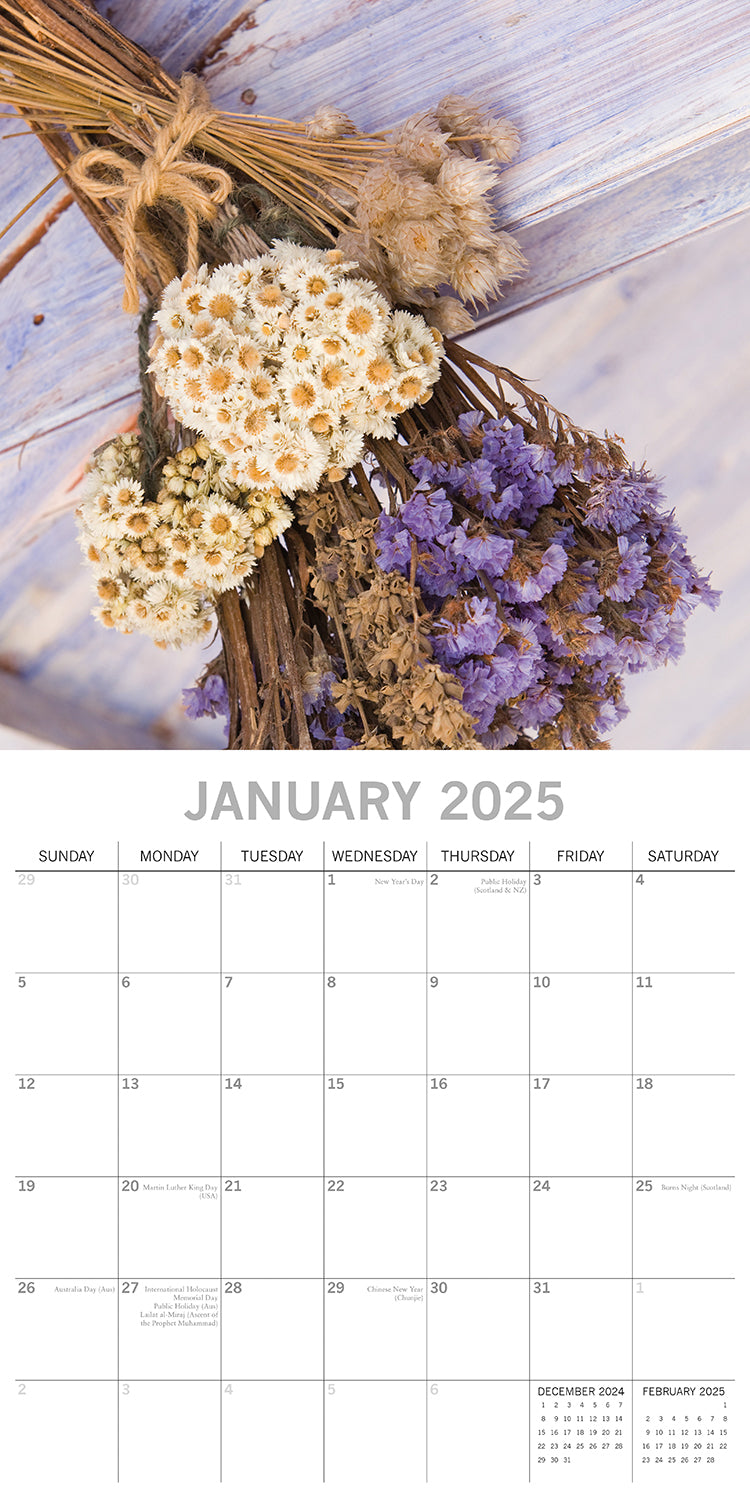 Calendars, Organisers & Planners: Dried Flowers - 2025 Square Wall Calendar Floral 16 Months Premium Planner Gift