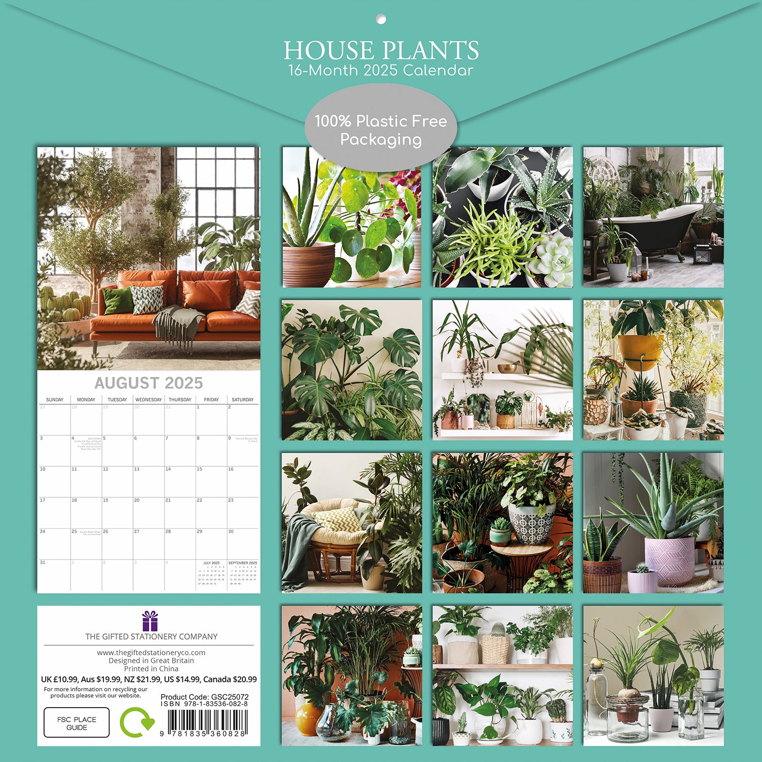 Calendars, Organisers & Planners: House Plants - 2025 Square Wall Calendar Floral 16 Months Premium Planner Gift