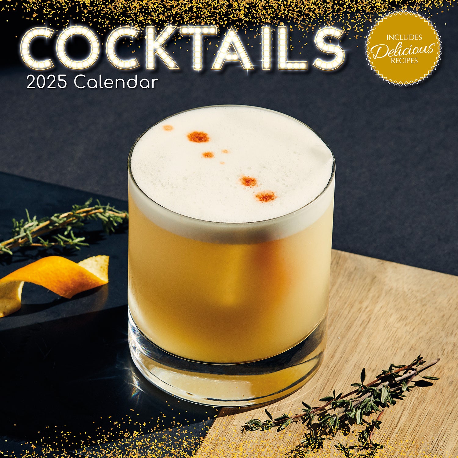 Calendars, Organisers & Planners: Cocktails 2025 Square Wall Calendar Food 16-Month Christmas Premium Planner Gift