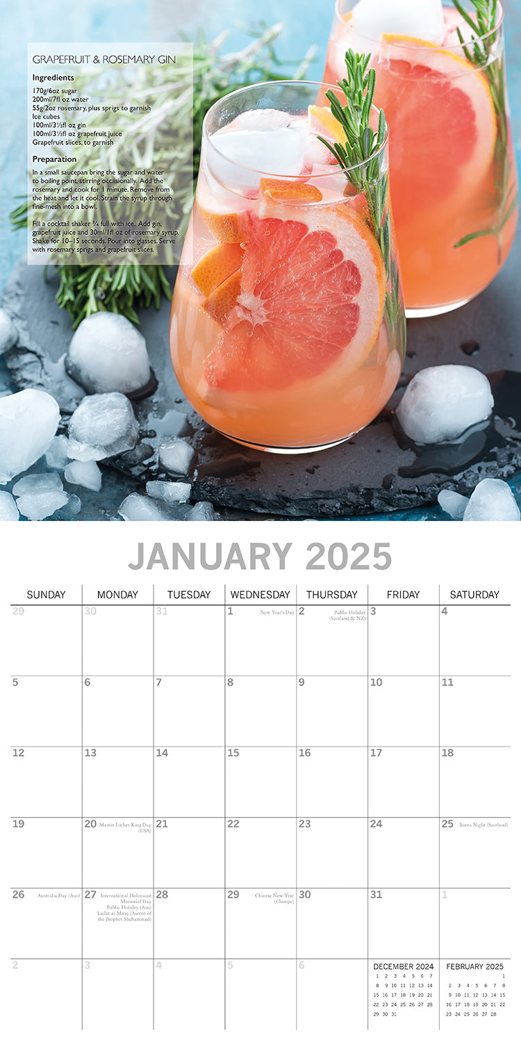Calendars, Organisers & Planners: Cocktails 2025 Square Wall Calendar Food 16-Month Christmas Premium Planner Gift