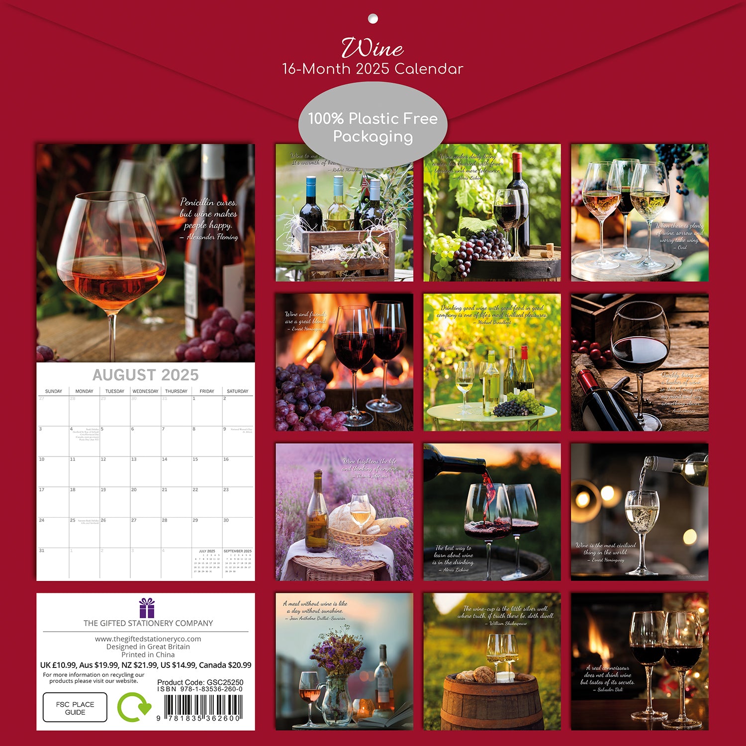 Calendars, Organisers & Planners: Wine 2025 Square Wall Calendar Food 16 Month Premium Planner Xmas New Year Gift