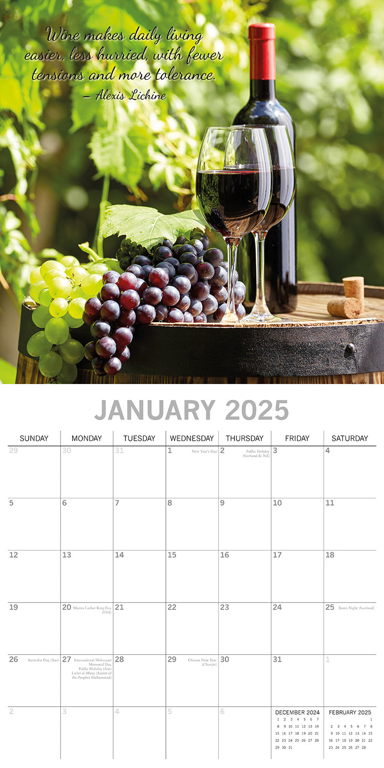Calendars, Organisers & Planners: Wine 2025 Square Wall Calendar Food 16 Month Premium Planner Xmas New Year Gift