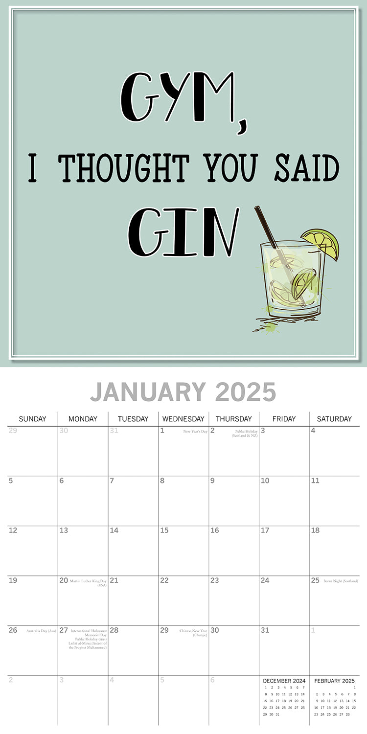 Calendars, Organisers & Planners: Gin - 2025 Square Wall Calendar 16-Month Premium Planner Christmas New Year Gift