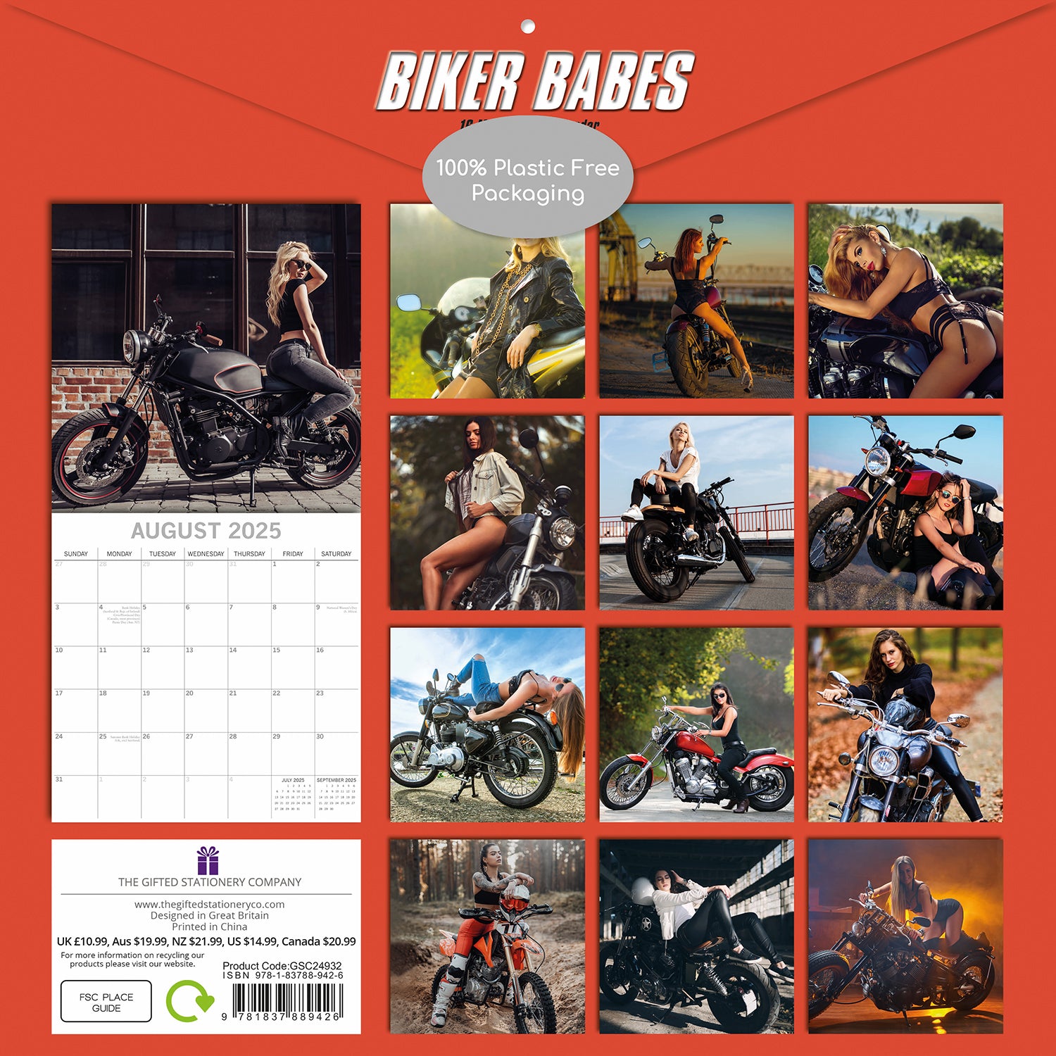 Calendars, Organisers & Planners: Biker Babes 2025 Square Wall Calendar 16 Months Christmas New Year Planner Gift
