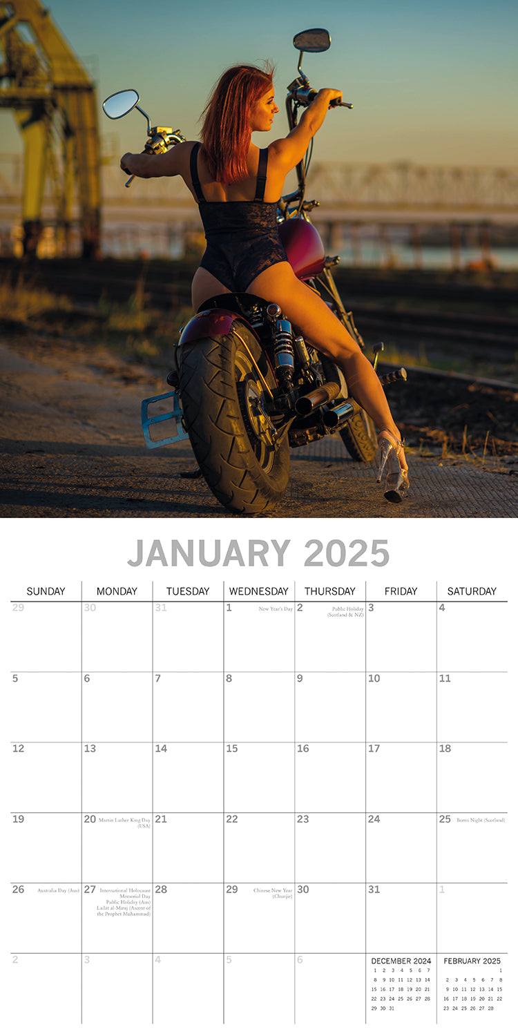Calendars, Organisers & Planners: Biker Babes 2025 Square Wall Calendar 16 Months Christmas New Year Planner Gift
