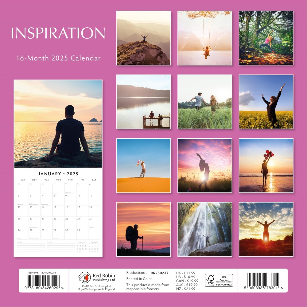 Calendars, Organisers & Planners: Inspiration 2025 Square Wall Calendar Mindfulness 16 Months Premium Planner Gift