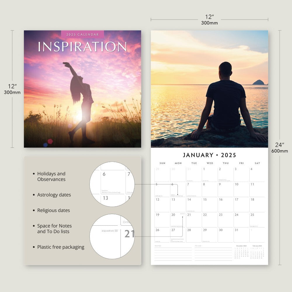 Calendars, Organisers & Planners: Inspiration 2025 Square Wall Calendar Mindfulness 16 Months Premium Planner Gift