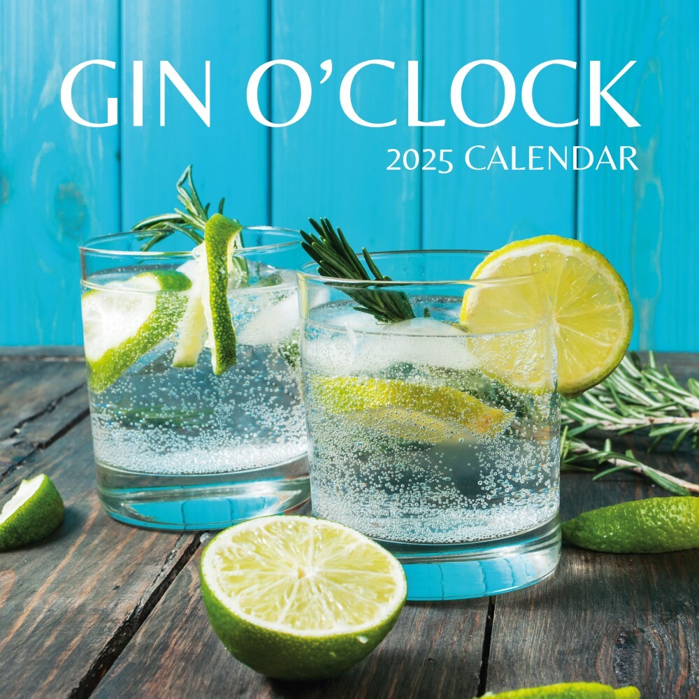 Calendars, Organisers & Planners: Gin O'Clock - 2025 Square Wall Calendar Food & Drink 16 Months Premium Planner