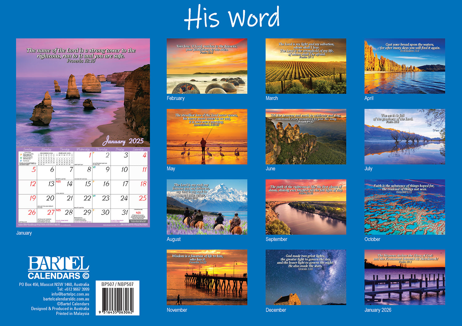 Calendars, Organisers & Planners: His Word - 2025 Rectangle Wall Calendar 13 Months Inspirational Bible Verses