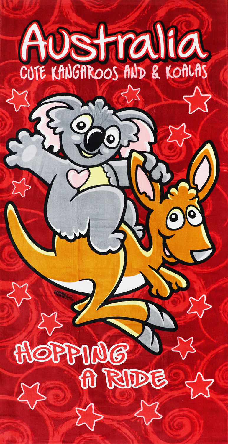 Beach Towels: 100% Cotton Australian Souvenir Aussie Kangaroos Flag Soft Beach Bath Towel Gift, Australia Kangaroos & Koalas