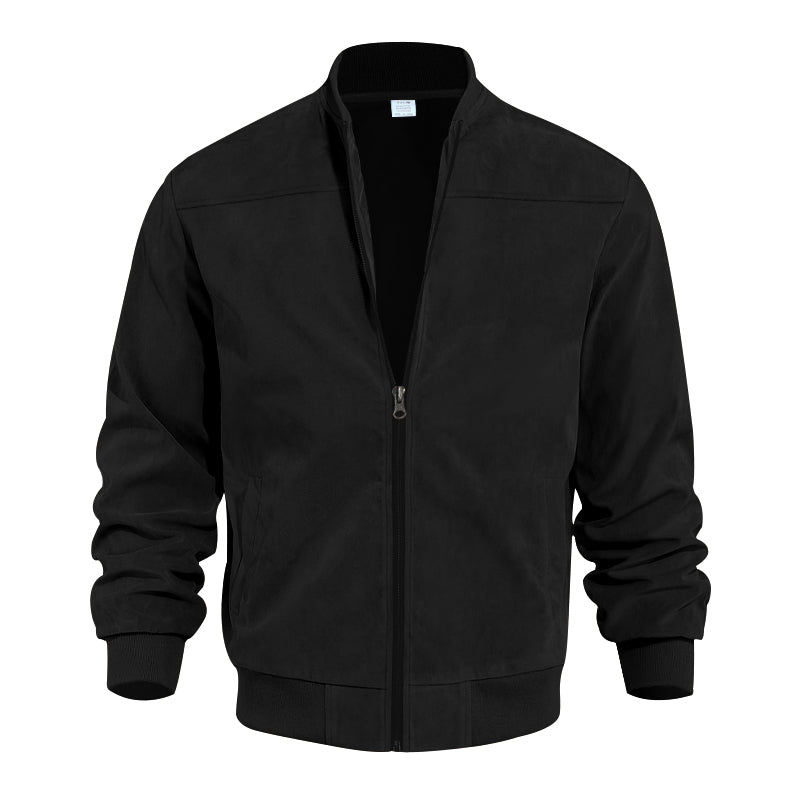 Men's Coats & Jackets: Men's Varsity Bomber Flight Jacket Breathable Windbreaker Zip Coat Faux Leather, Black, S