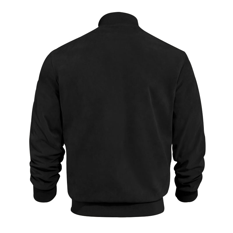 Men's Coats & Jackets: Men's Varsity Bomber Flight Jacket Breathable Windbreaker Zip Coat Faux Leather, Black, S