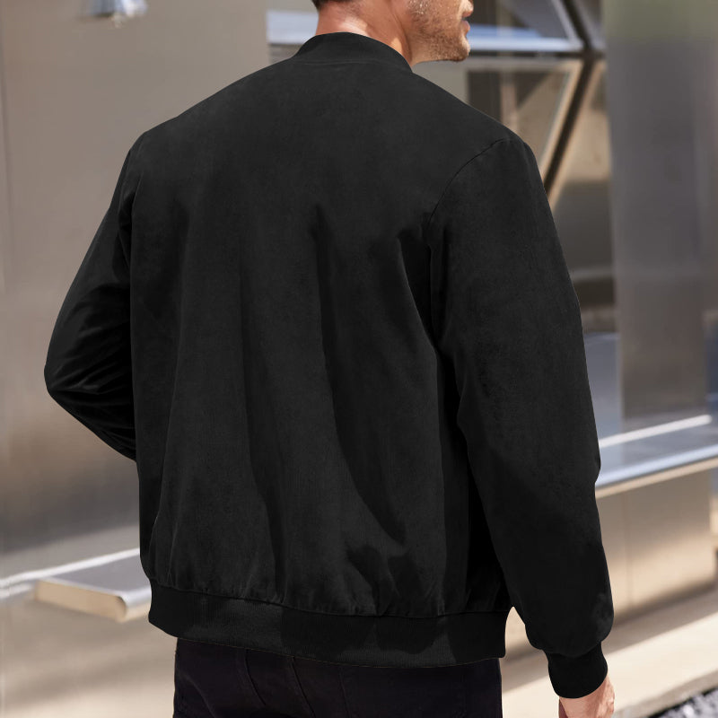 Men's Coats & Jackets: Men's Varsity Bomber Flight Jacket Breathable Windbreaker Zip Coat Faux Leather, Black, M