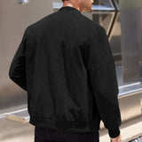 Men's Coats & Jackets: Men's Varsity Bomber Flight Jacket Breathable Windbreaker Zip Coat Faux Leather, Black, M