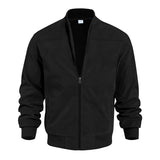 Men's Coats & Jackets: Men's Varsity Bomber Flight Jacket Breathable Windbreaker Zip Coat Faux Leather, Black, 2XL