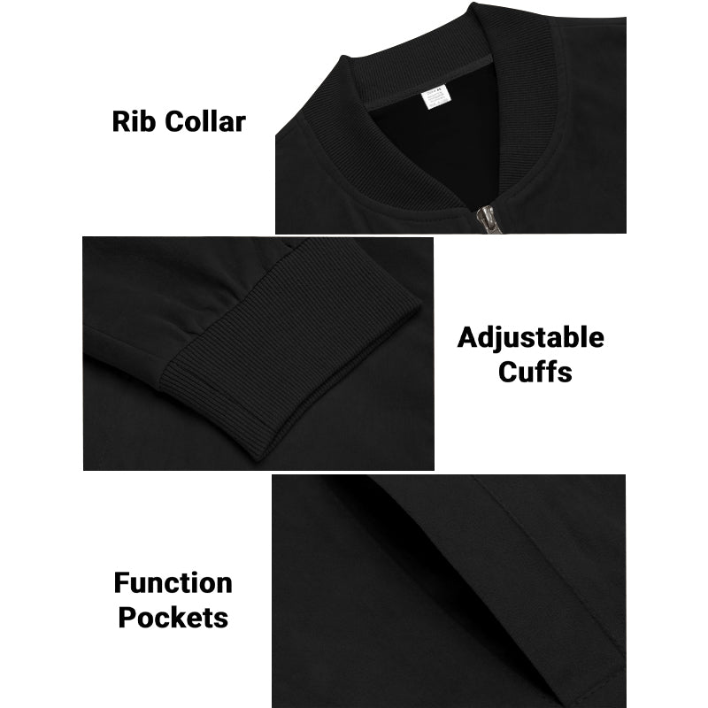 Men's Coats & Jackets: Men's Varsity Bomber Flight Jacket Breathable Windbreaker Zip Coat Faux Leather, Black, 2XL