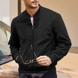 Men's Coats & Jackets: Men's Varsity Bomber Flight Jacket Breathable Windbreaker Zip Coat Faux Leather, Black, 3XL