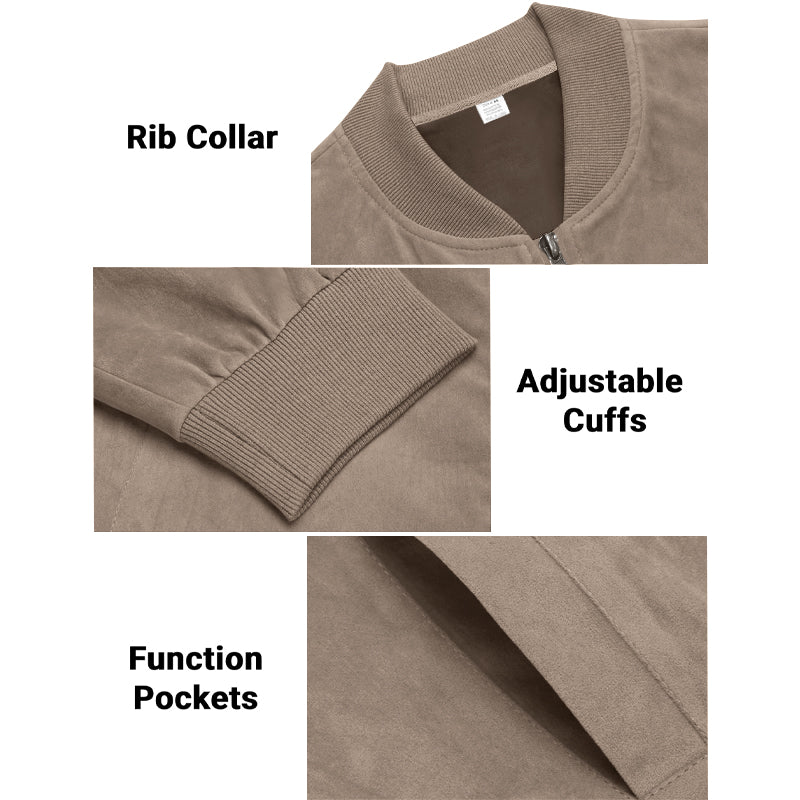 Men's Coats & Jackets: Men's Varsity Bomber Flight Jacket Breathable Windbreaker Zip Coat Faux Leather, Brown, S