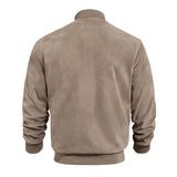 Men's Coats & Jackets: Men's Varsity Bomber Flight Jacket Breathable Windbreaker Zip Coat Faux Leather, Brown, L