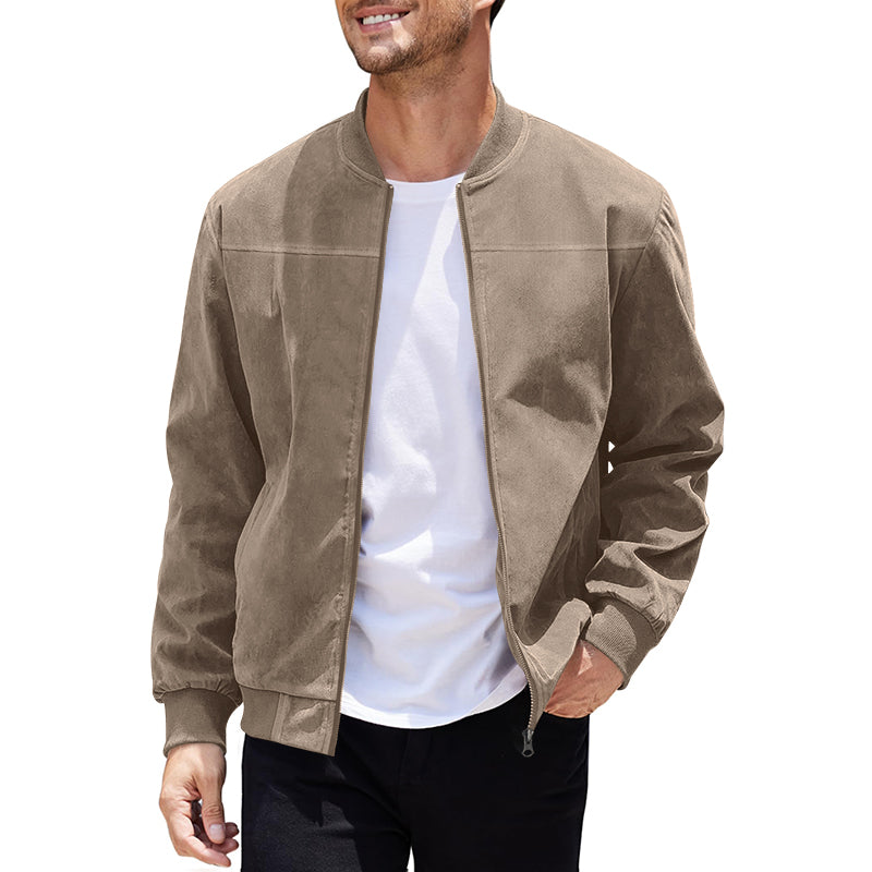 Men's Coats & Jackets: Men's Varsity Bomber Flight Jacket Breathable Windbreaker Zip Coat Faux Leather, Brown, XL