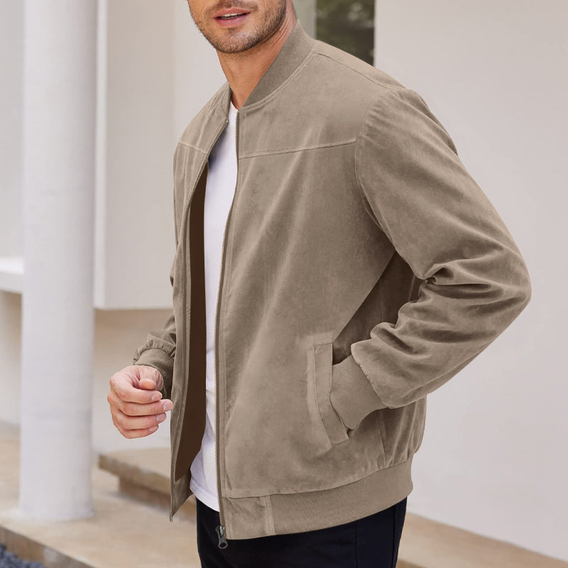 Men's Coats & Jackets: Men's Varsity Bomber Flight Jacket Breathable Windbreaker Zip Coat Faux Leather, Brown, 2XL