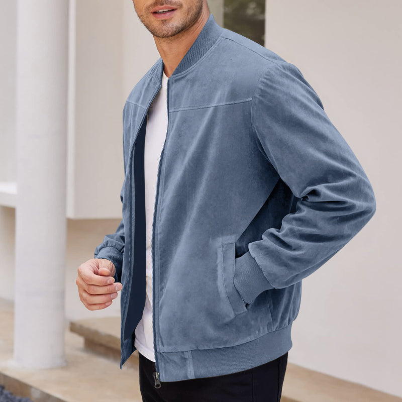 Men's Coats & Jackets: Men's Varsity Bomber Flight Jacket Breathable Windbreaker Zip Coat Faux Leather, Blue, M