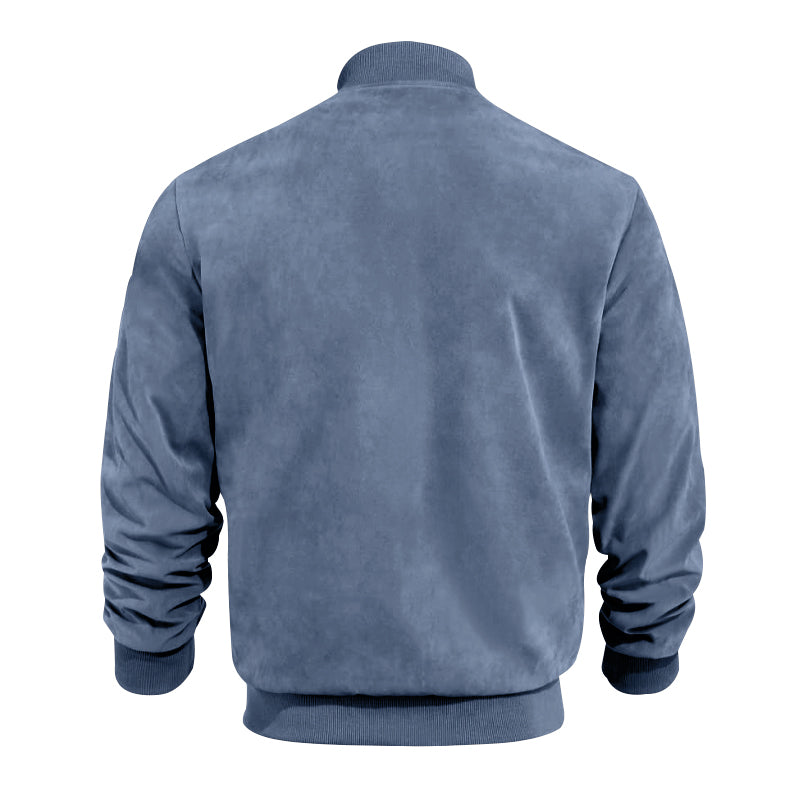 Men's Coats & Jackets: Men's Varsity Bomber Flight Jacket Breathable Windbreaker Zip Coat Faux Leather, Blue, XL