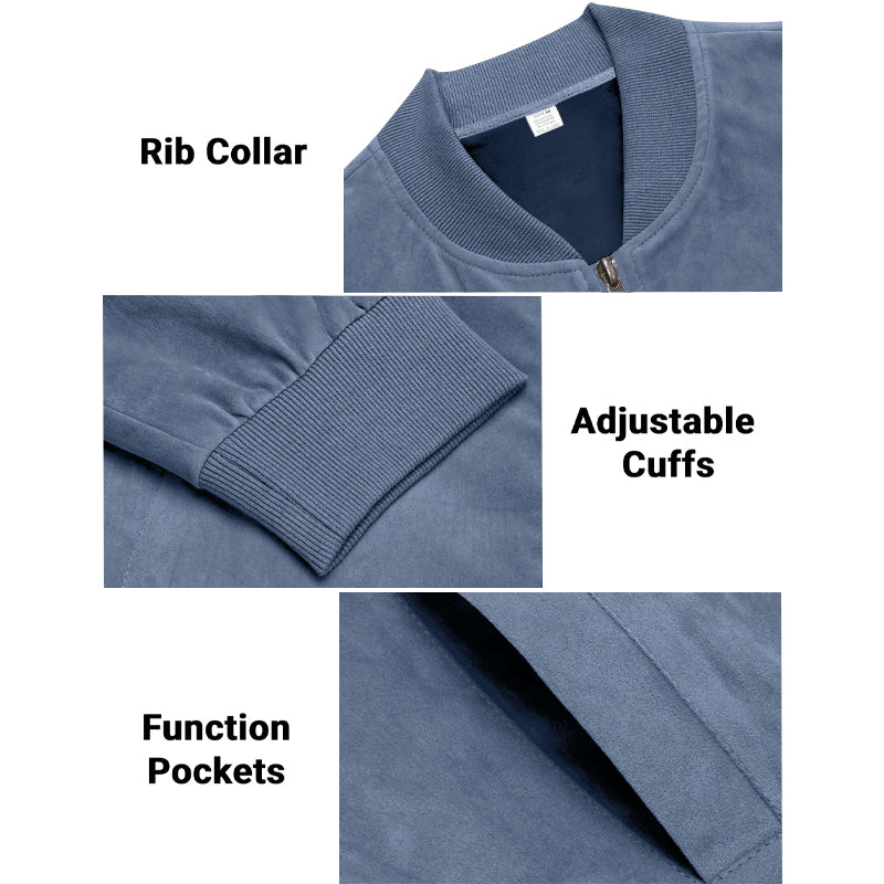 Men's Coats & Jackets: Men's Varsity Bomber Flight Jacket Breathable Windbreaker Zip Coat Faux Leather, Blue, XL