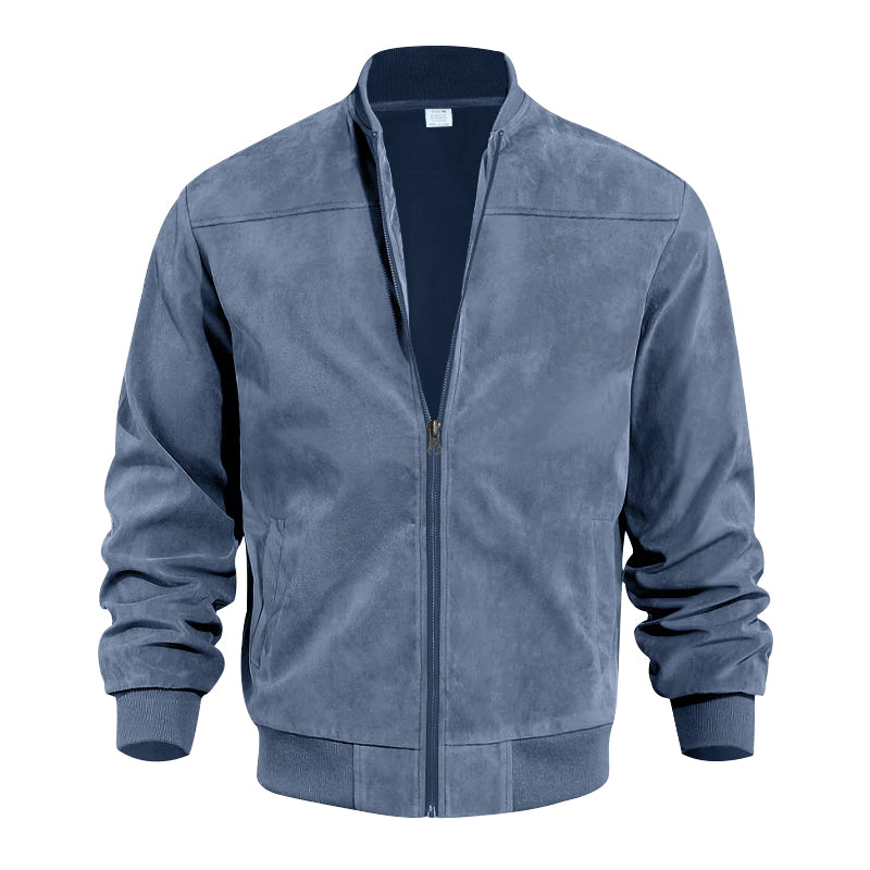 Men's Coats & Jackets: Men's Varsity Bomber Flight Jacket Breathable Windbreaker Zip Coat Faux Leather, Blue, 2XL