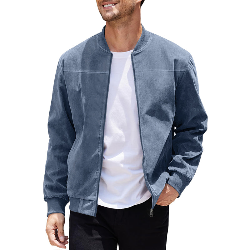 Men's Coats & Jackets: Men's Varsity Bomber Flight Jacket Breathable Windbreaker Zip Coat Faux Leather, Blue, 3XL