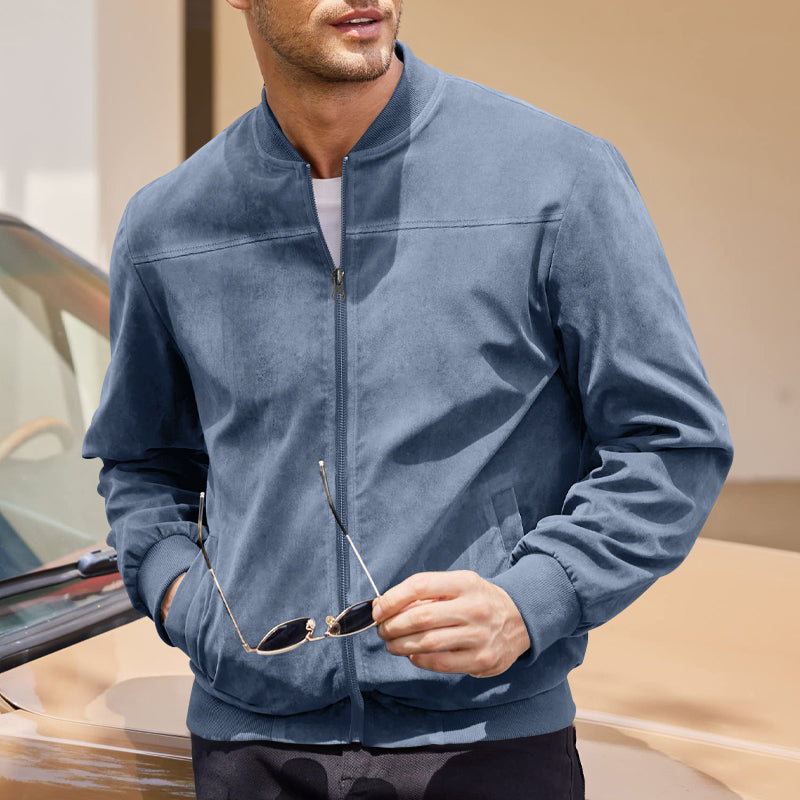 Men's Coats & Jackets: Men's Varsity Bomber Flight Jacket Breathable Windbreaker Zip Coat Faux Leather, Blue, 3XL